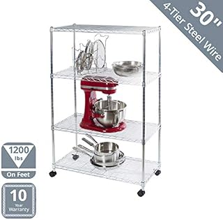 Seville Classics 4-Tier Steel Wire Shelving with Wheels, 30" W x 14" D