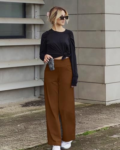 Image of Promover Wide Leg Pants Woman Yoga Pants with Pockets Stretch Loose Casual Lounge Sweatpants Petite /Regular /Tall