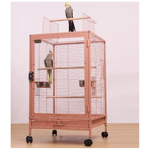 RosoyFX-SHYQYYMZ クリアアクリル鳥かご 複数飼い大型インコ ケージ セキセイインコゴザクラインコオカメインコ鳥籠 W46×D46×H77cm(外寸) (前面透明アクリル(ピンク))