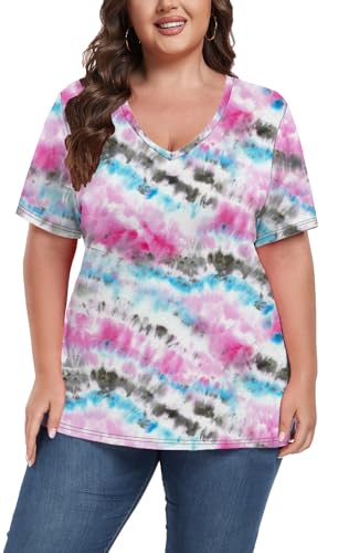 Image of ForHailey Women's Plus Size Short Sleeve Tee Shirt V Neck Basic Ladies Loose Fit T Shirt 1X-5X