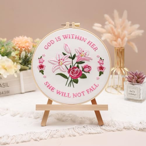 Image of Louise Maelys Embroidery Kits for Beginners,Cross Stitch Kit for Adults,DIY Needlepoint with Easter Tulip Rose Flowers Pattern