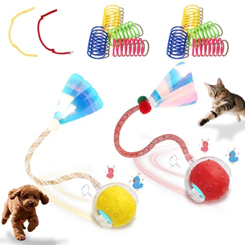 2-Pack Interactive Cat Toys Ball＆Dog Toys Ball-with Smart Obstacle Avoidance＆Bird