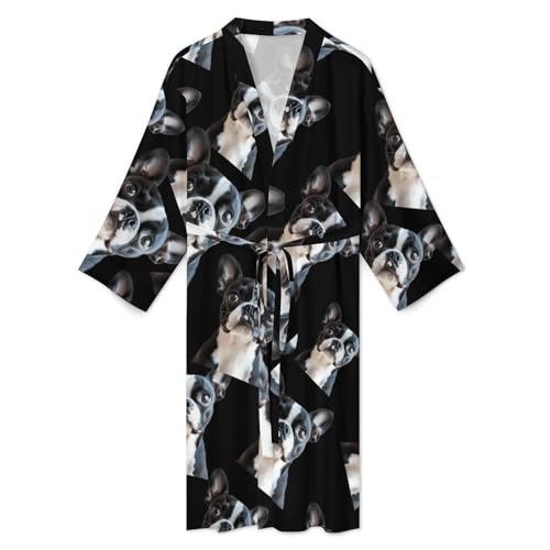 Bata de baño para hombre Cute Terrier de manga larga y ropa de dormir ligera hasta la rodilla 4