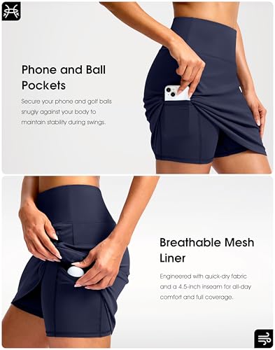 G Gradual 18" Golf Skirts for Women Zipper Pockets Knee Length Skort with Shorts Underneath High Waist Tennis Pickleball4