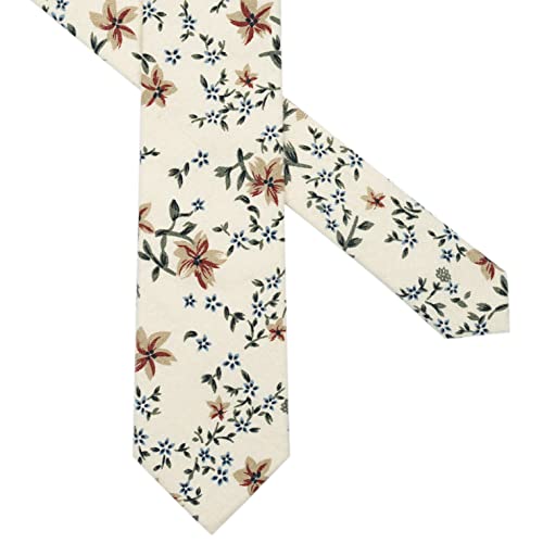 Image of BELLUNO Men's Cotton Floral Skinny Tie, 2.5 inch Width, with Gift Box