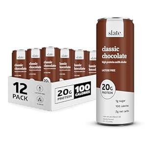 Slate Milk – High Protein Milk Shake – Classic Chocolate – Lactose Free, 20g Protein, 1g Sugar, 100 Calories, 2g Net Carbs, No Added Sugar – Natural, Breakfast Boost, Post Workout – 11 fl oz, 12 Cans