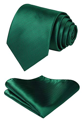 Image of HISDERN Mens Ties Solid Color Tie and Pocket Square Set Classic Woven Formal Neckties & Handkerchief Wedding Party