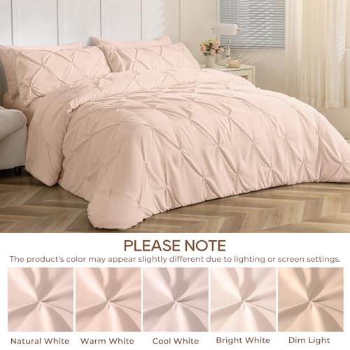 Image of Sasttie California King Comforter Set, 7-Piece Bed in a Bag, Pintuck Bedding Sets for All Season, Includes Comforter, Flat Sheet, Fitted Sheet, Pillowcases and Pillowshams, Blush Pink