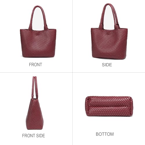 Image of Woven Tote Bag for Women Vegan Leather Handwoven Bags with Small Purse