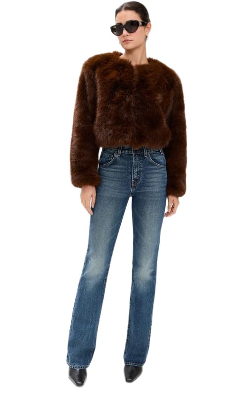Patakadevi | Brown Faux Fur Crop Jacket For Women | For Winter Outings And Parties | Soft Shaggy Teddy Style Overcoat Bomber | Full Sleeves | Round Neck
