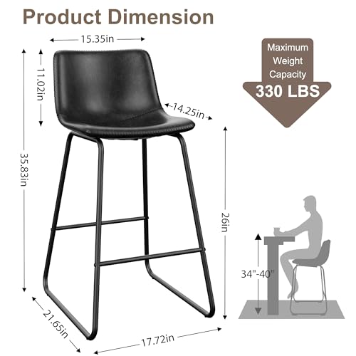 Image of REONEY Bar Stools Set of 4, 26 inch Urban Faux Leather Counter Stools, Black