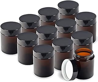 Brown Glass Cosmetic Tinted Jars (12 Pack) With Screw On Lids And White Liners For Creams, Lotions and Essential Oils - 4oz / 120ml Tubs