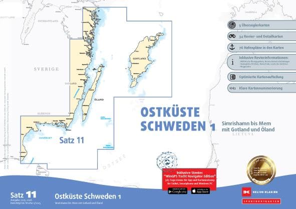 Sportbootkarten Satz 11: Ostküste Schweden 1 (Ausgabe 2025/2026): Simrishamn bis Mem mit Gotland und Öland