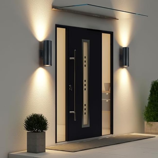 DUJAHMLAND Outdoor Wall Sconces Exterior Up and Down Wall Lights Modern Matte Black Aluminum
