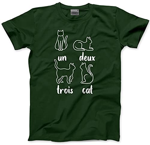 HotScamp Un Deux Trois Cat French - Maglietta unisex da uomo Verde bottiglia 3XL