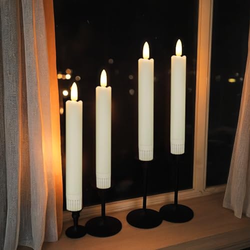 Image of in Door Flameless Flickering Taper Candles,Battery Operated Real Wax 3D Wick Light Window Candles Set of 6 for Christmas /Holiday /Dinner, Weddings, & Parties Decorate(Taper-A)