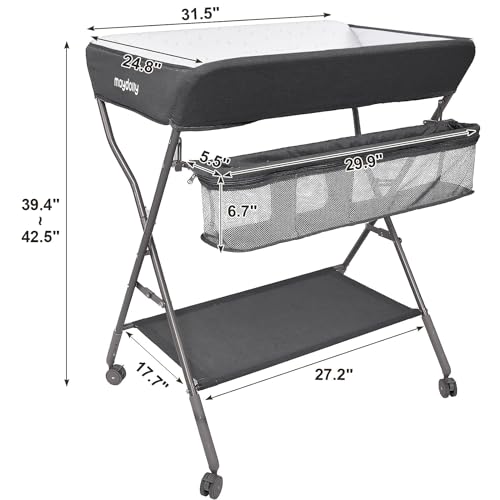 image for Baby Changing Table with Wheels, Maydolly Portable Adjustable Height F