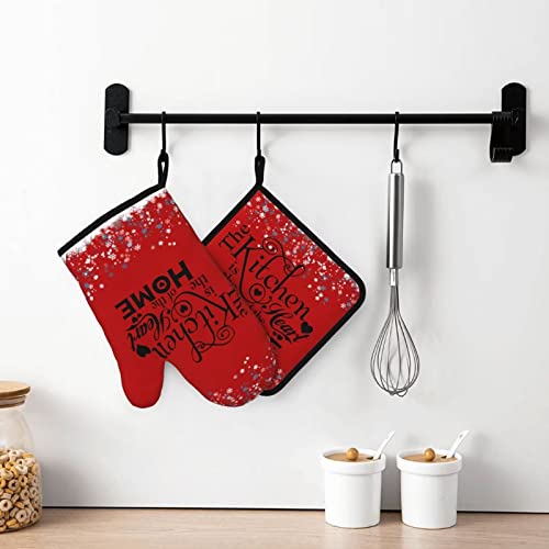 Red Oven Mitts And Pot Holders Sets Snowflake Kitchen Oven Glove Mitts,Bbq, Cooking, Baking,Grilling Oven Mitts Heat Resistant Glove #TOP12