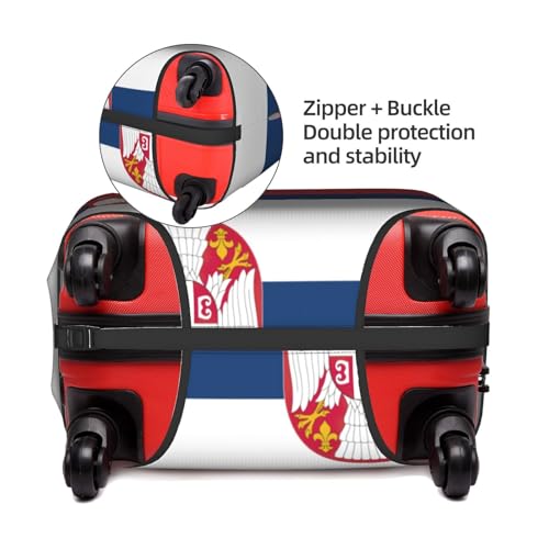 Flag Of Serbia Print Travel Elastic Suitcase Luggage Baggage Cover Protector, Washable And Anti-Scratch4
