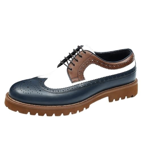 Mens Color Block Fashion Leather Brogue Large Size Dress Shoes Lace up