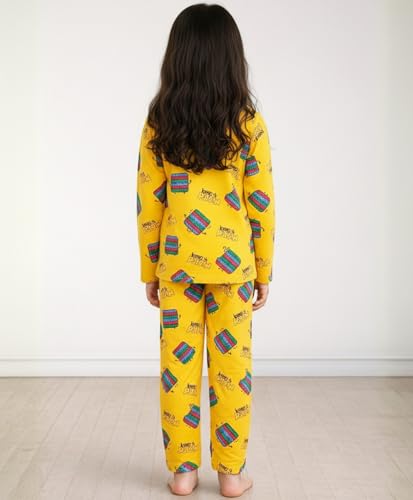 Image of Anthrilo Pure Cotton Printed Pyjama Set for Girls | Sleepwear | Night Suit, Night Wear | Long Sleeves T-Shirt & Pyjama | Regular Wear | 0-14 Years