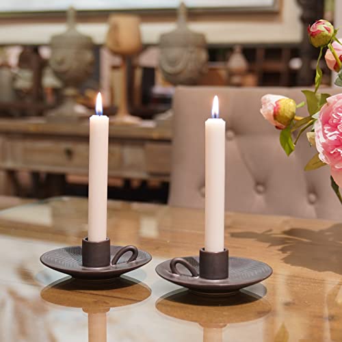 Candle Stick Candle Holder Porcelain - Charcoal Gray Candlestick Holder Farmhouse Decor For Home Wedding Party Table Decoration 5 X 5 X 1.5 Inch Guichifun #TOP3
