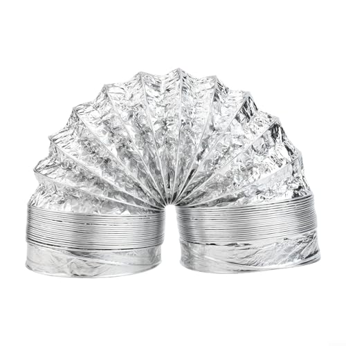 Aluminium Foil Flexible Ventilation Duct Hose with Steel Wire Reinforcement for Heating Cooling Kitchen Bathroom Greenhouse, Silver, Diameter 100mm Length 1.5m(150CM)