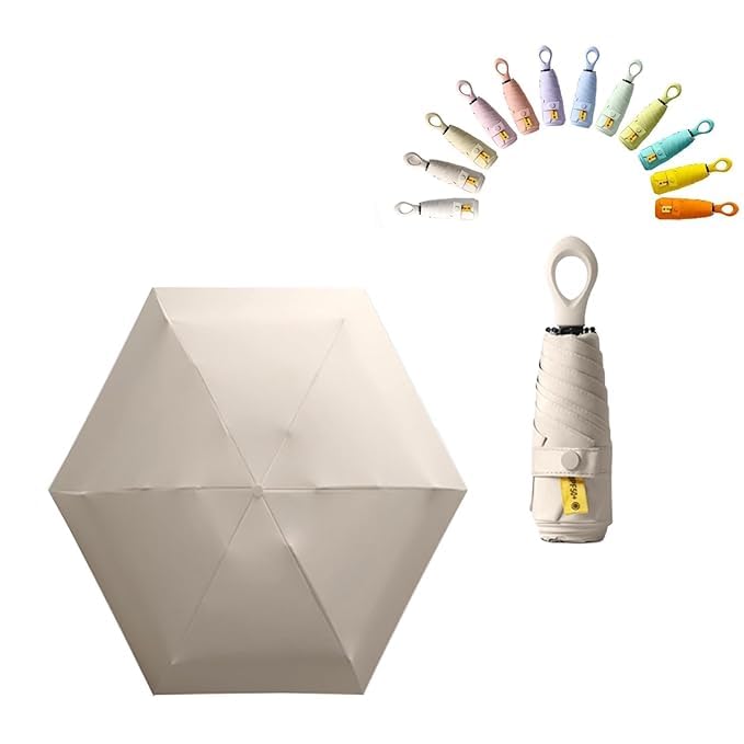 Image of Mini Sun Travel Umbrella Ring handle Coating Layer Fabric Compact Folding Purse Umbrella, Lightweight Small Portable Backpack, Rain Sun, Blocking, Anti UPF 50 UV Protection 99.9% Men Women Kids