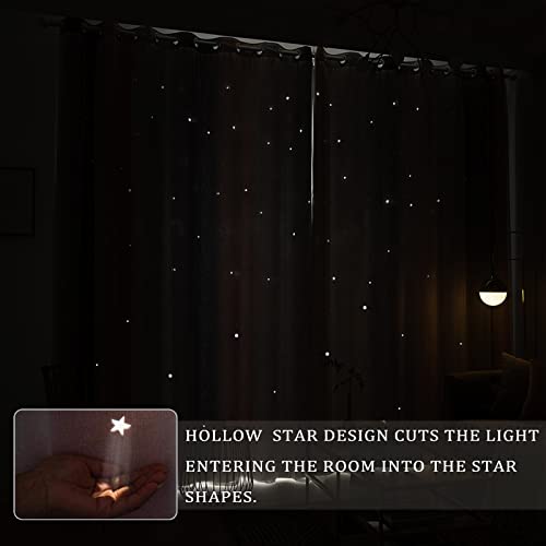 Image of Yancorp Room Darkening Blackout Curtains with Grommets Kids Lace Drapes Star Double Layer Window Panels with Tie Backs Bedroom Living Room (Pink Blue, W52 X L72-1 PC)