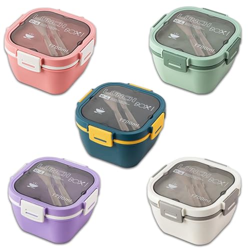 弁当箱 サラダランチコンテナ ポータブルサラダランチコンテナ ランチボックス おにぎりケース おしゃれ シンプル 2段 大容量 子供 学生 男性 女性 通勤 通学 1700ml 大容量 漏れ防止 サラダランチコンテナ 外出用 電子レンジ加熱対応 (グリーン