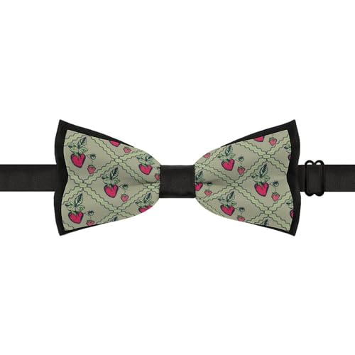 GoasNei Strawberries And Green Leaves Pattern Bow Tie for Men Adjustable Necktie Funny Tie Neck Ties for Weddings Party
