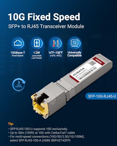 Image of SFP+ to RJ45 Adapter | Low Power <2W | SFP+ to Ethernet Transceiver | Up to 30m, Plug-Play | for Cisco SFP-10G-T-S, Unifi UF-RJ45-10G, Netgear, and More