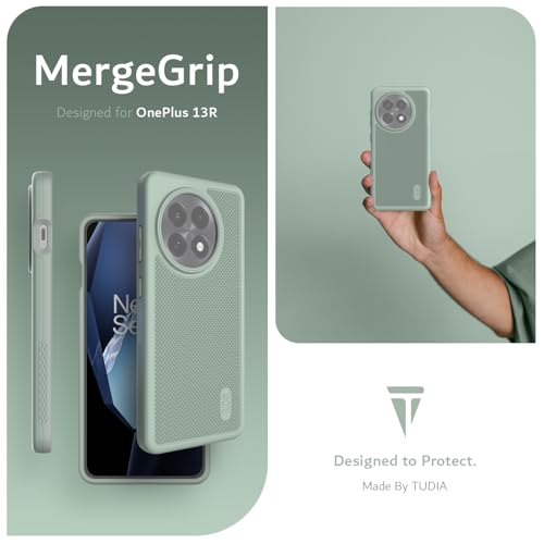 Image of TUDIA [MergeGrip Designed for OnePlus 13R Back Cover 5G (2025) - [Military Grade Drop Tested] Dual Layer Shockproof Slim Rugged Tough Heavy Duty Protective Phone Case - Green Lily