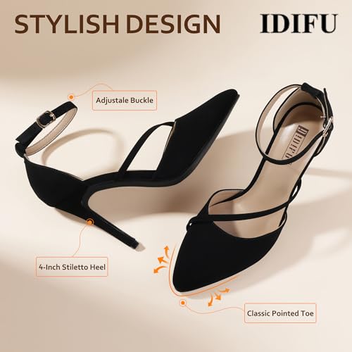 IDIFU IN4 Women's Pumps Closed Toe Heels Stiletto High Heels Dress Shoes for Women Wedding Prom Dressy Party Bridal Shoes Trendy Strappy Pointed Toe Ankle Strap Heels Pumps4