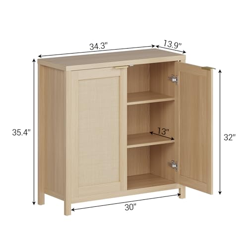 Image of Farmhouse Rattan Buffet Cabinet with Storage, 34.3 inch Accent Sideboard with Adjustable Shelves, Kitchen Console Table for Living Room, Dining Room & Entryway