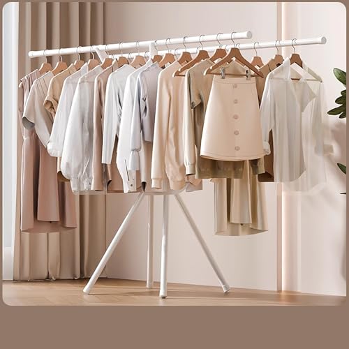 Tidy Space 折りたたみ式ハンガーラック 洋服ラック 洗濯物干し 組立不要 ダブルバーで物干しも服掛けもおまかせ!スリム収納OK 135cm幅 一人暮らし、学生寮、小さなお子様の部屋適用(ホワイト,横バー4本付き)