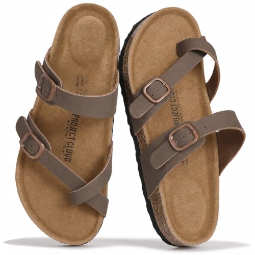 Image of Project Cloud 100% Genuine Leather Womens Sandals -Lightweight Womens Slides Memory Foam Insole & Cork Footbed Sandals Women - Non-Slip Beach Essentials Summer Sandals for Women 2026 (Lian)