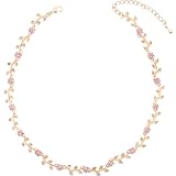 Enrwin Austrian Crystal Rhinestone Choker Necklace Elegant Flower Leaf Chain Necklace Jewelry for Party Prom Costume Accessories for Women(Pink-Gold Plated, Alloy)