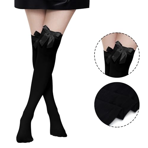 Women Thigh High Socks with Stain Bow,Thigh High Over Knee Bow Stockings for Halloween Christmas Party Dress Cosplay2