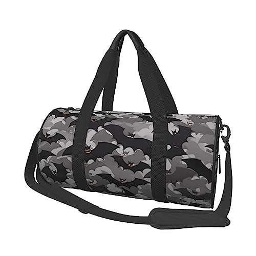 Sac de voyage rond chauve-souris d'Halloween gris et noir pour le sport et les déplacements