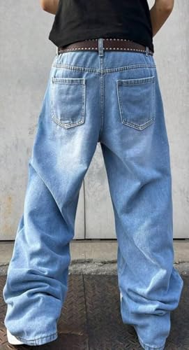 Image of HUNGSON Mens Baggy Jeans for Men Women Y2k Skater Vintage Plain Pants Casual Wide Leg Jeans Loose Fit Denim Jeans
