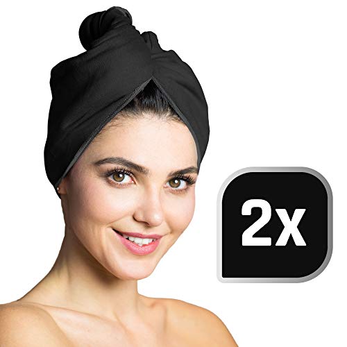 Miniatura 7 de Toalla Turbante Para El Secado Rápido De Cabello, Toallas De Microfibra Ultra Absorbente Para Pelo, Con Botón 2 Piezas Negro