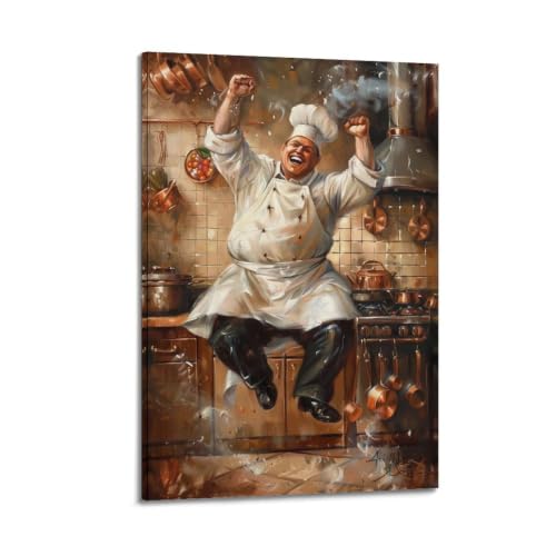 Toile rétro Happy Laughing Cook Kitchen 03 avec cadre pour salon élégant