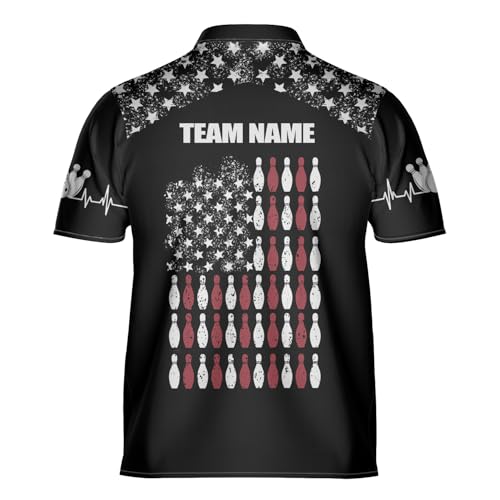 Shaant Personalized Bowling Jersey with Name, American Flag Bowling Jerseys for Men, patriotic bowling shirts, Bowling Shirts, Custom Bowling Quarter-Zip Shirt, Small-5X-Large, Black2