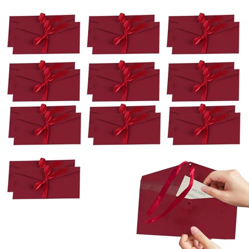 20 Stück Briefumschläge mit Schleife, Rot Kraftpapier...