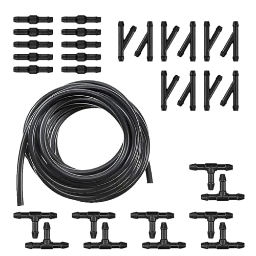 Cuymoap 30 PCS Car Windshield Wash Tools, 13 Ft Rubber Hose with 30 T-type Y-type I-type Fitting, Seal Wiper Pump and Nozzle Leak-proof Connection Kit, Universal Flexible Hose for Cleaning (Black)