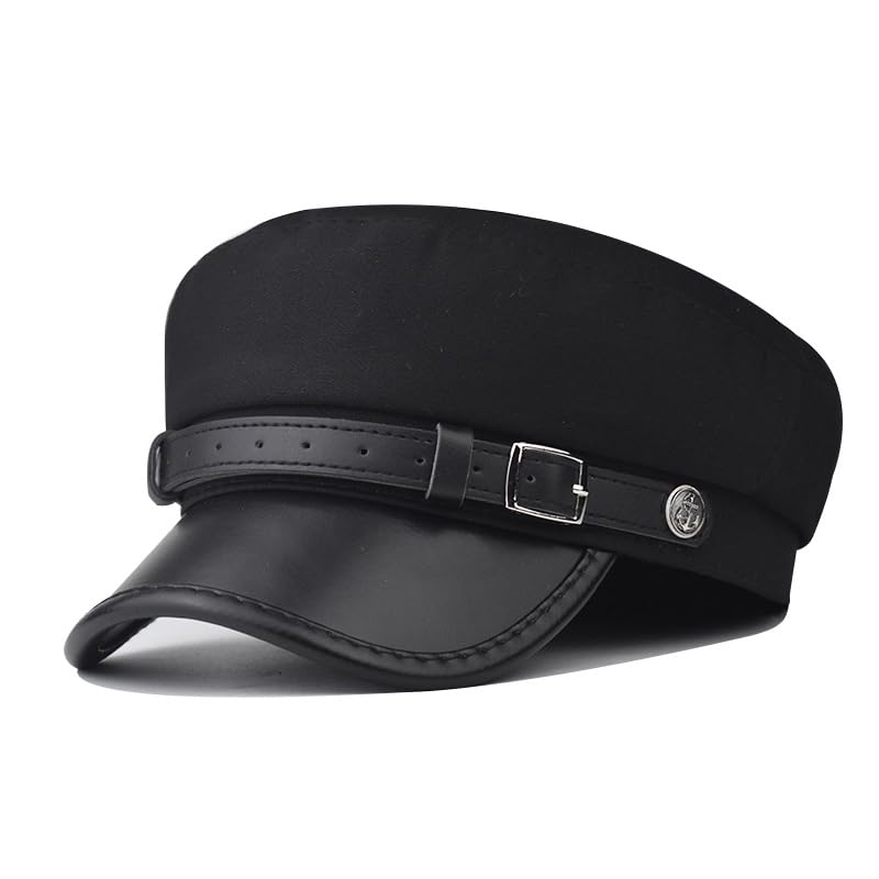 Chauffeur Hat Newsboy Cap Peaked Beret Cap Classic Vintage Driver Costumes Hats Captain Sailor-Hat for Men Women (US Alpha One Size Black-A)
