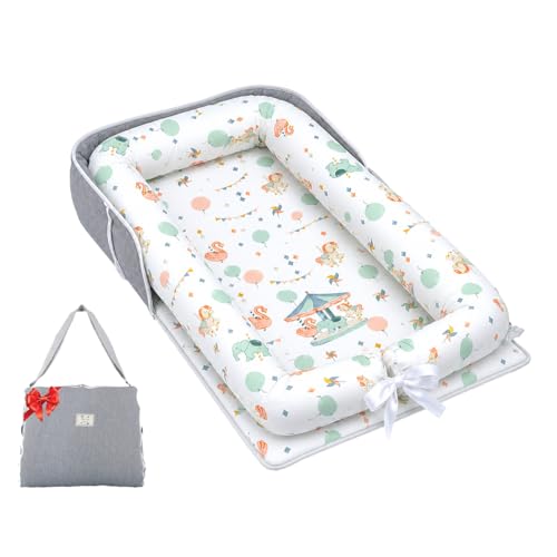 Image of Baby Lounger for Newborn for Tummy Time,Baby Lounger Play Gym mat with Portable Bag,Awake-Time Newborn Babies Essentials Gifts 0-24 Months Home Travel(Carousel)