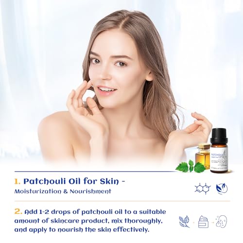 Image of HIQILI 0.33Fl Oz Patchouli Essential Oil,100% Pure for Diffuser,Perfume DIY, Candle Soap Making-10ml