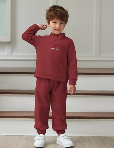 Image of Arshiner Toddler Boys Letter Embroidery Half Zip Sweatshirt & Pants Set Fuzzy Fleece Fall Winter Outfits 2~6 Years
